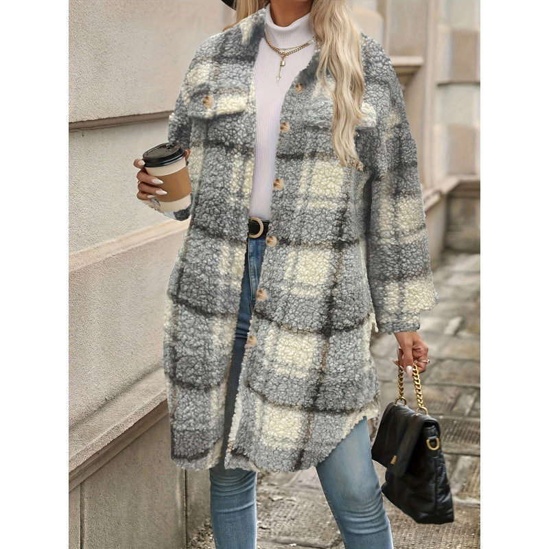 Women’s Lapel Colorblock Plaid Padded Jacket – Mori Style Fit