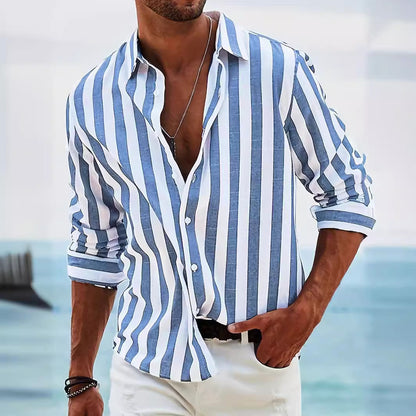 Chemise décontractée à rayures pour homme – Coupe ample, style britannique, manches longues