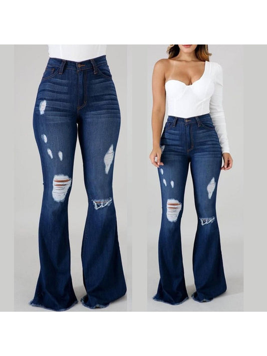 High Waist Flare Jeans – Stretch Ripped Sculpt Fit Denim