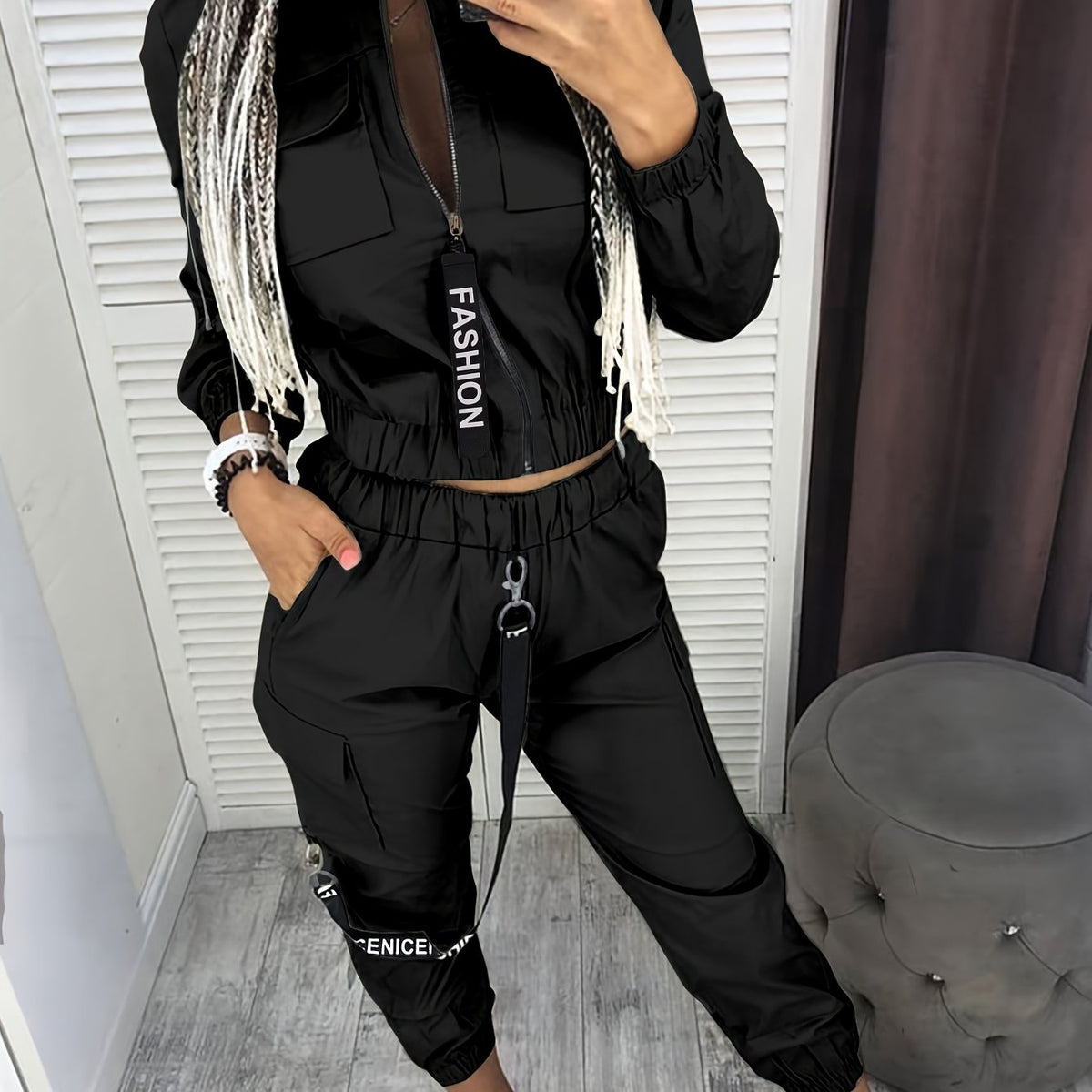 Ensemble deux pièces zippé « Directional Cargo » – Tenue décontractée urbaine pour femme