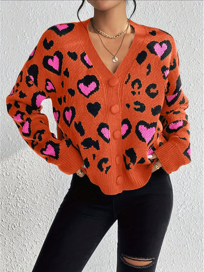 Pull jacquard léopard – Tricot décontracté élégant pour femme Printemps/Automne