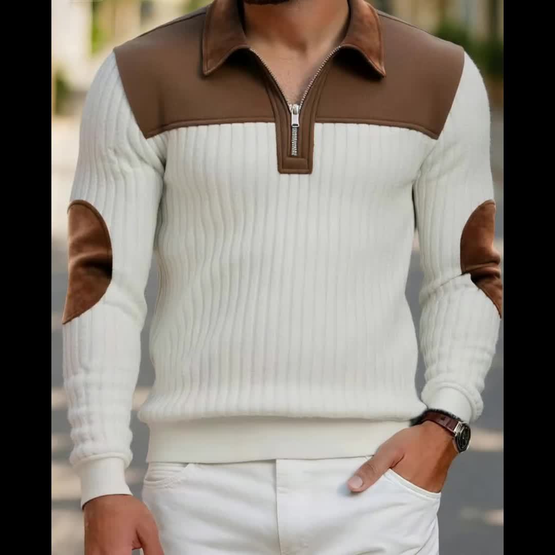 Men’s Full-Zip Winter Sweater – Thick Knit Stand Collar Pullover