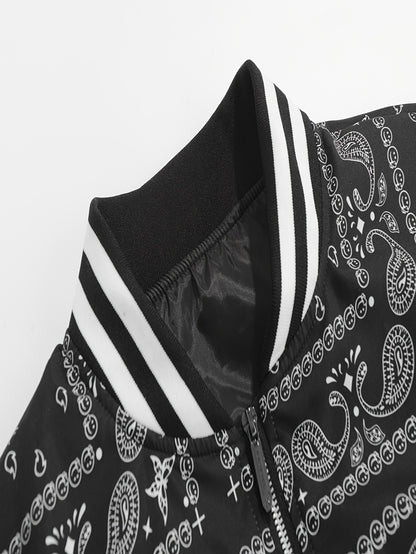 Men’s Paisley Bomber Jacket – Vintage Stand Collar Casual Outerwear