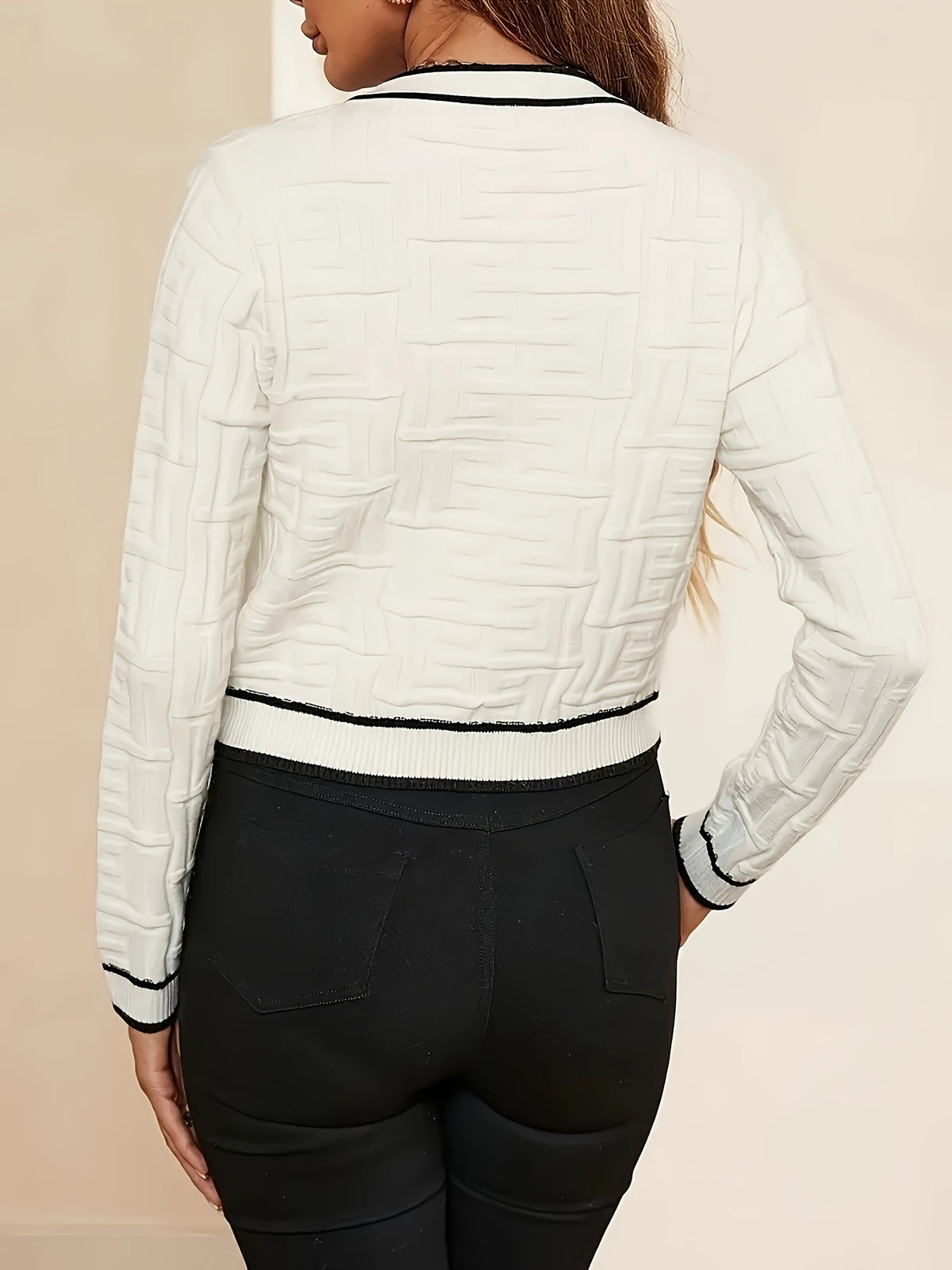 Cardigan rayé coupe ajustée – Pull élégant en maille très extensible pour le printemps et l'automne