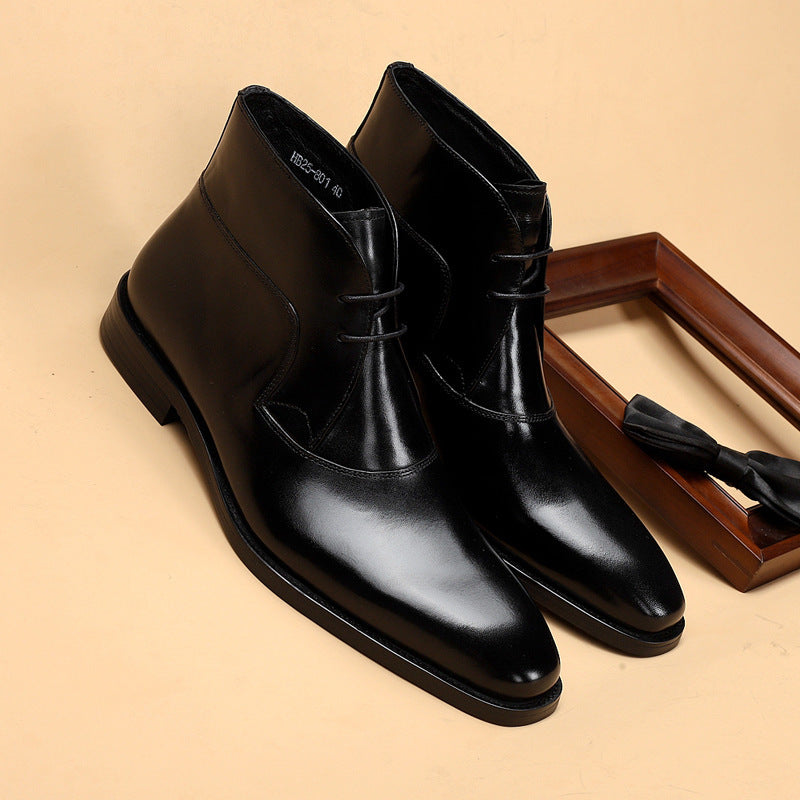 Bottes Martin en cuir véritable Loom & Soul™ pour hommes – Bottes tendance en peau de vache avec talon épais antidérapant et confort respirant