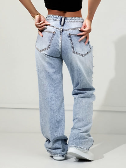 Jean Large Coupe Vintage Effet Délavé – Denim Urbain Bleu Lavé Classique
