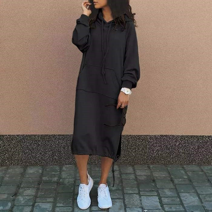 Women’s Hooded Long Sweatshirt – Drawstring Pocket Casual Fit