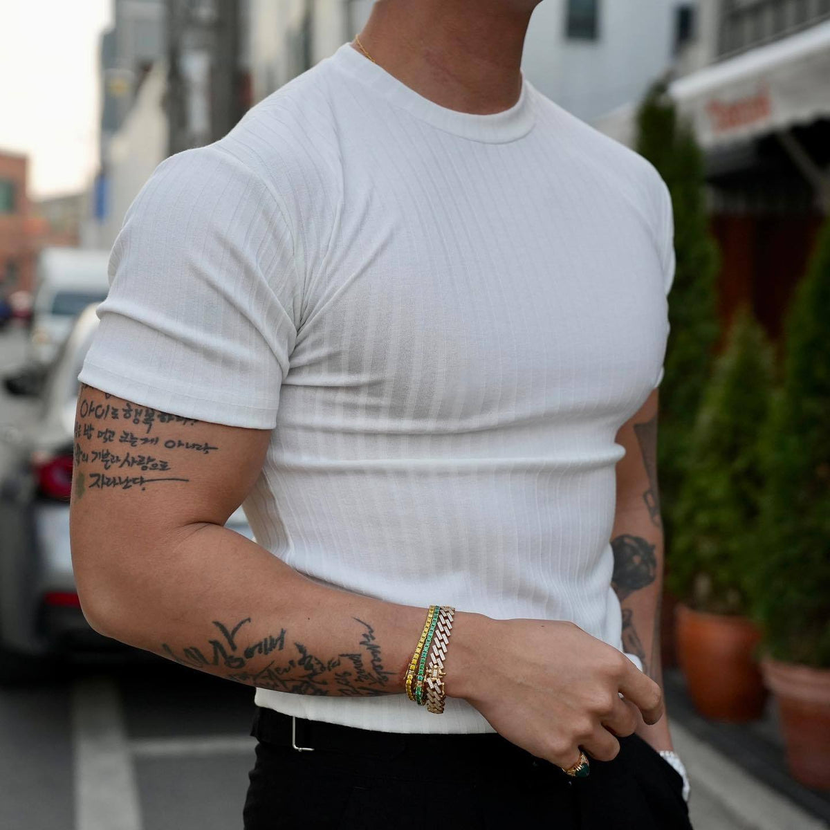 T-shirt de sport extensible à col rond pour homme – Manches courtes décontracté