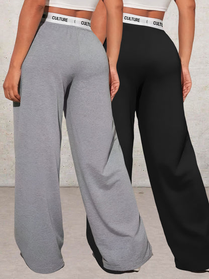 Ensemble deux pièces imprimé cœurs géométriques pour femme – Pantalon large taille haute