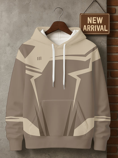 Men’s 3D D-Print Hoodie – Black & White Color-Block Street Pullover
