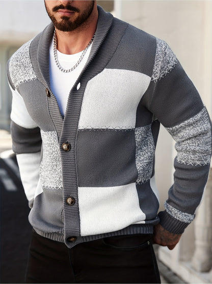 Gilet en maille à coutures contrastantes – Pull décontracté côtelé à revers