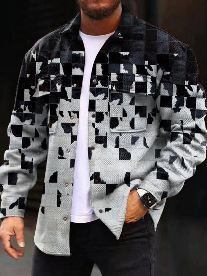 Loom & Soul™ Men’s 3D Digital Print Jacket – Autumn Plaid Casual Shirt Coat with Streetwear Edge