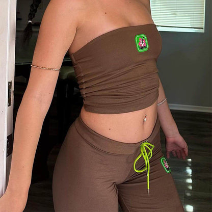Loom & Soul™ Summer Embroidered Two-Piece Set – Women’s Tube Top & High-Waist Bell-Bottom Pants