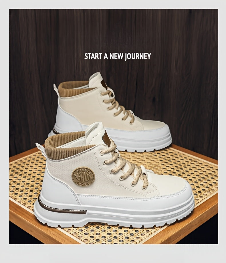 Men’s Green & White High-Top Sneakers – Lace-Up Streetwear Boots