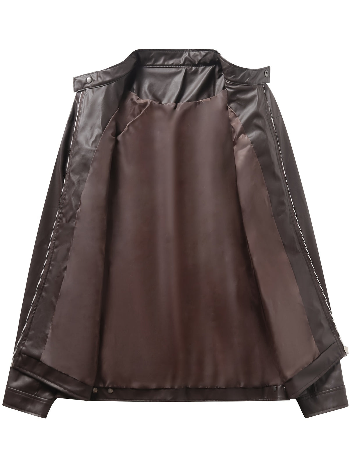 Veste de moto zippée pour homme – Col montant en cuir PU marron