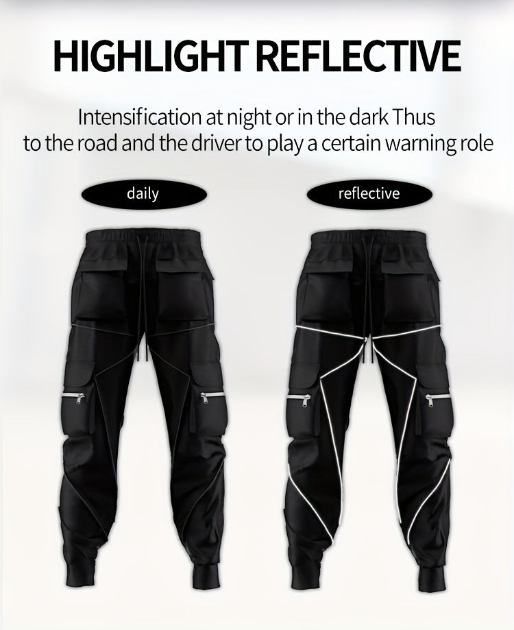 Pantalones cargo reflectantes para hombre – Pantalones deportivos holgados multibolsillos