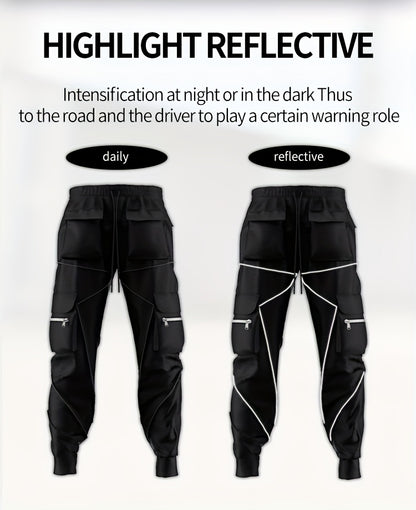 Pantalones cargo reflectantes para hombre – Pantalones deportivos holgados multibolsillos