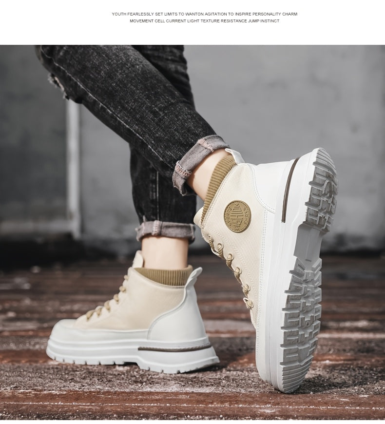 Men’s Green & White High-Top Sneakers – Lace-Up Streetwear Boots
