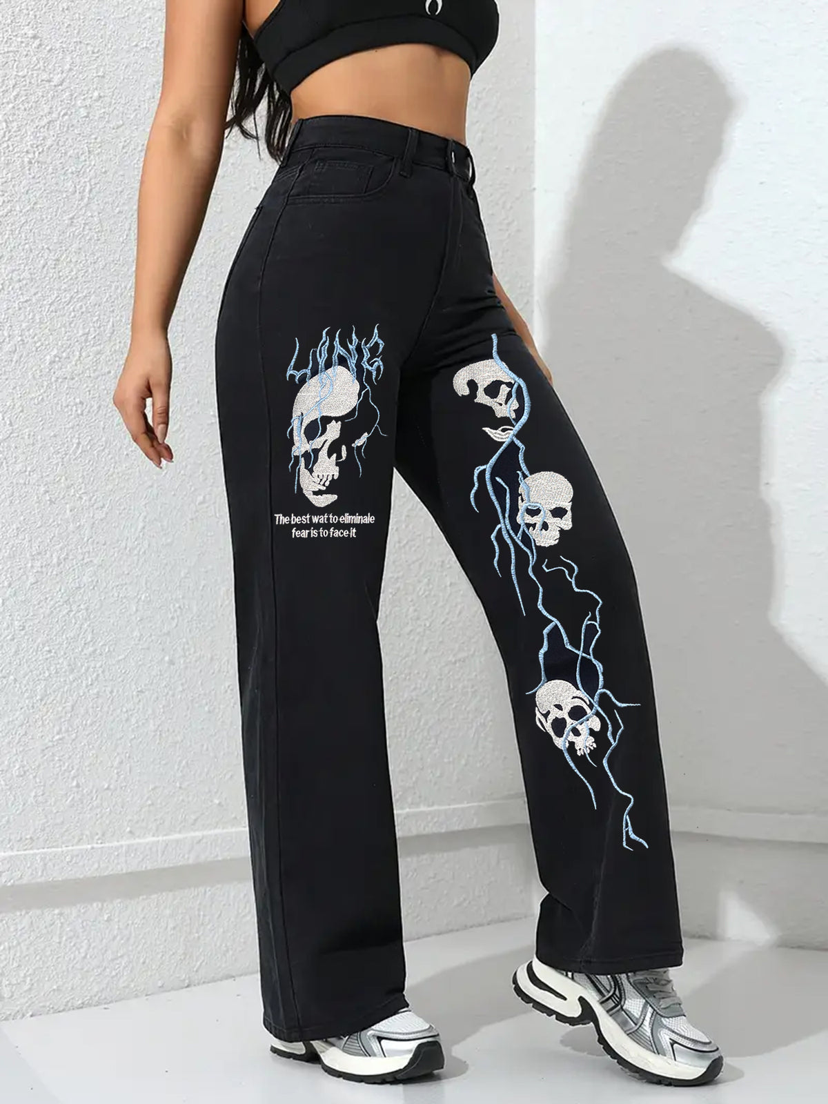 Women’s Street Style Embroidered Jeans – Loose Straight Fit Denim
