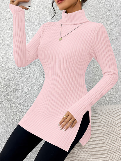 Haut élégant à col roulé pour femme – Tricot doux à manches longues et col montant