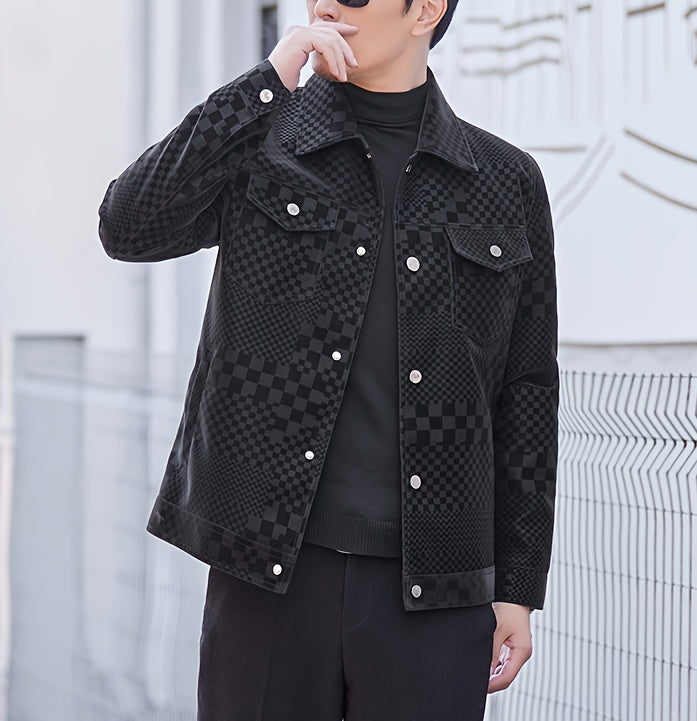 Manteau en PU à carreaux pour hommes – Veste de rue pied-de-poule noir et marron