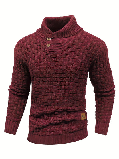 Pull en tricot gaufré pour homme – Grande élasticité avec col à revers
