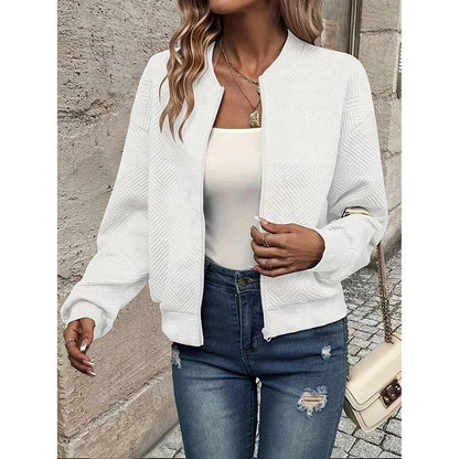 Blouson bombardier texturé Loom & Soul pour femme – Manteau mode d'automne zippé à col montant | Vêtement d'extérieur décontracté léger et chic