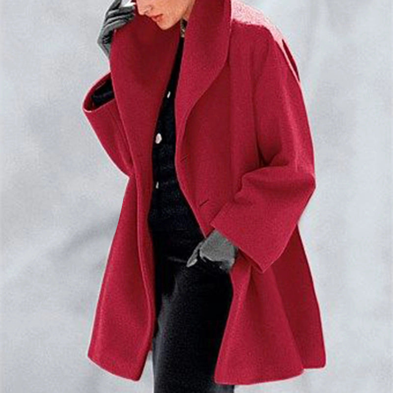 Women’s Loose Woolen Sweater Coat – Casual Round Neck Winter Jacket