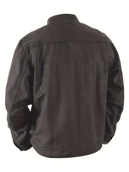 Veste en faux daim pour homme – Manteau décontracté à col montant boutonné