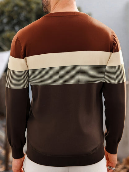 Chandail en maille rayé pour homme – Col rond classique à manches longues