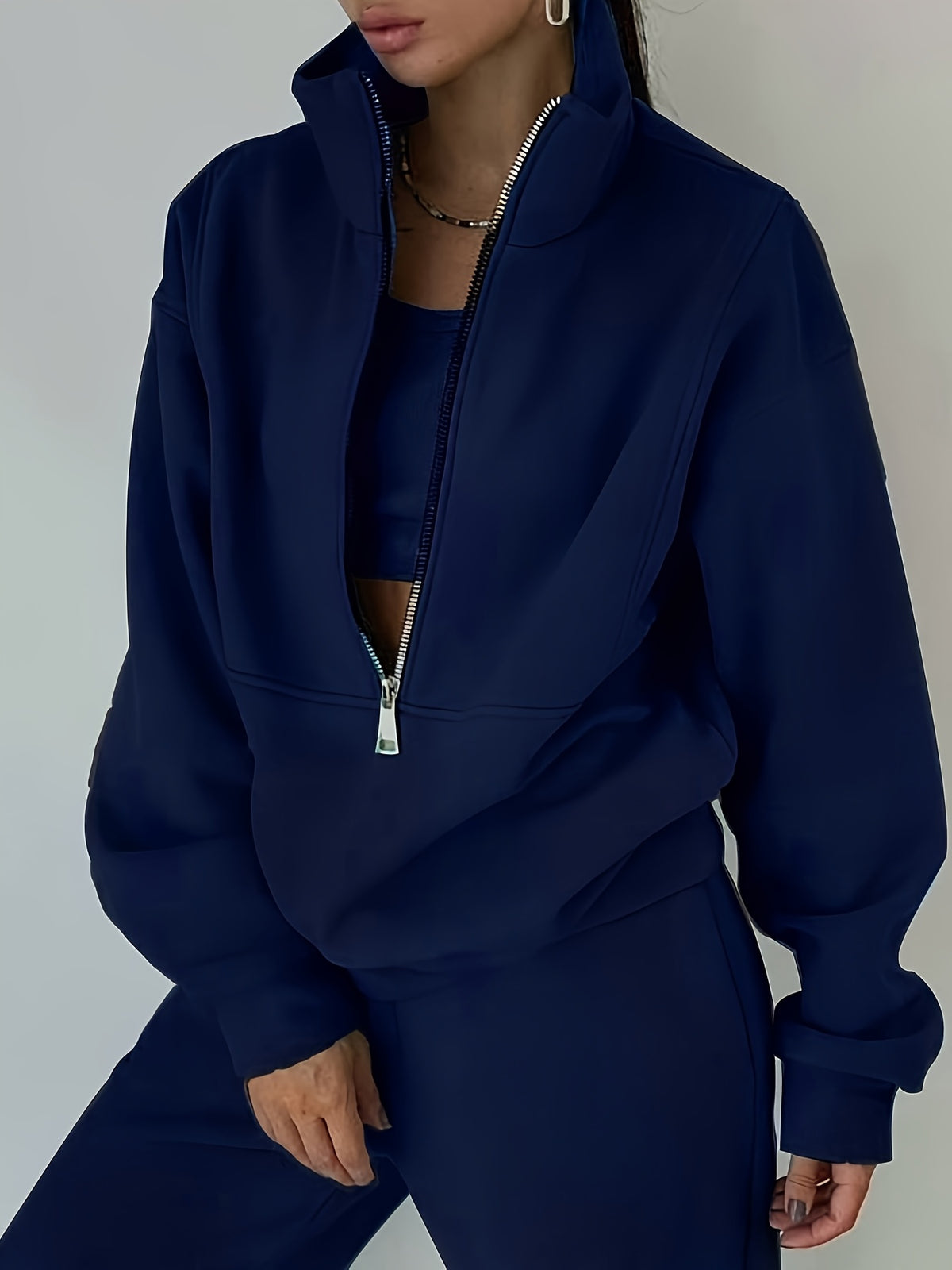 Plus Size Women’s Fleece Set – Zip-Up Hoodie & Pants Streetwear Outfit