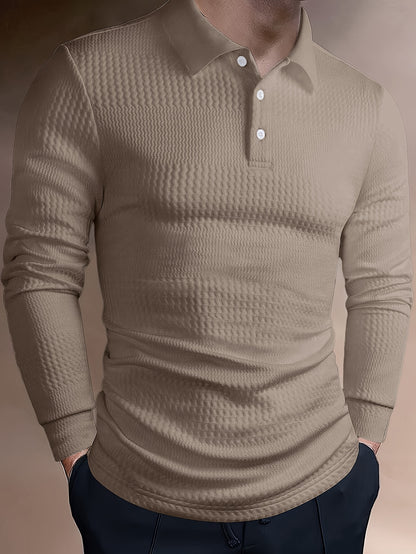 Men’s Summer Jacquard Lapel Shirt – Slim Fit Short Sleeve Polo
