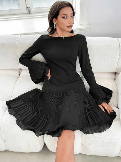 Burgundy Bardot Ruffle Dress – Elegant Vintage Party Midi Dress