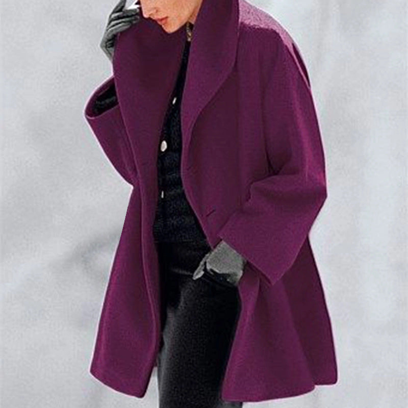 Women’s Loose Woolen Sweater Coat – Casual Round Neck Winter Jacket