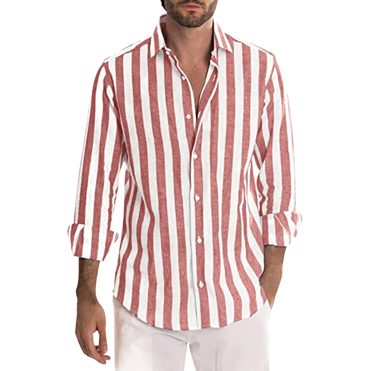 Chemise décontractée à rayures pour homme – Coupe ample, style britannique, manches longues