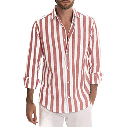 Chemise décontractée à rayures pour homme – Coupe ample, style britannique, manches longues