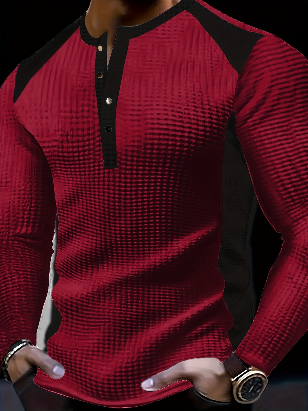 Men’s Waffle Henley Shirt – White & Black All-Season Button Top