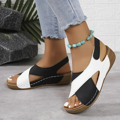 Sandales compensées croisées femme Colorblock Loom & Soul – Chaussures romaines d'été à plateforme avec sangle velcro