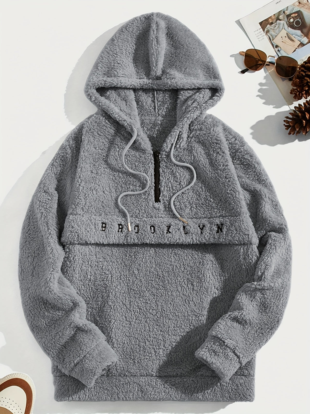 Sweat à capuche en molleton doux pour hommes – Demi-zip « Brooklyn » Pull d'hiver