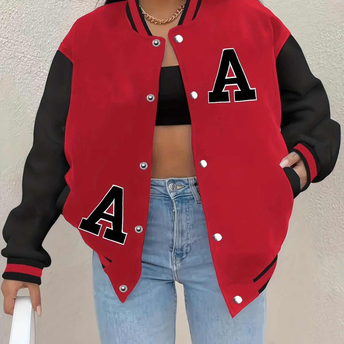 Red & Black Letterman Jacket – A Logo Varsity Street Style