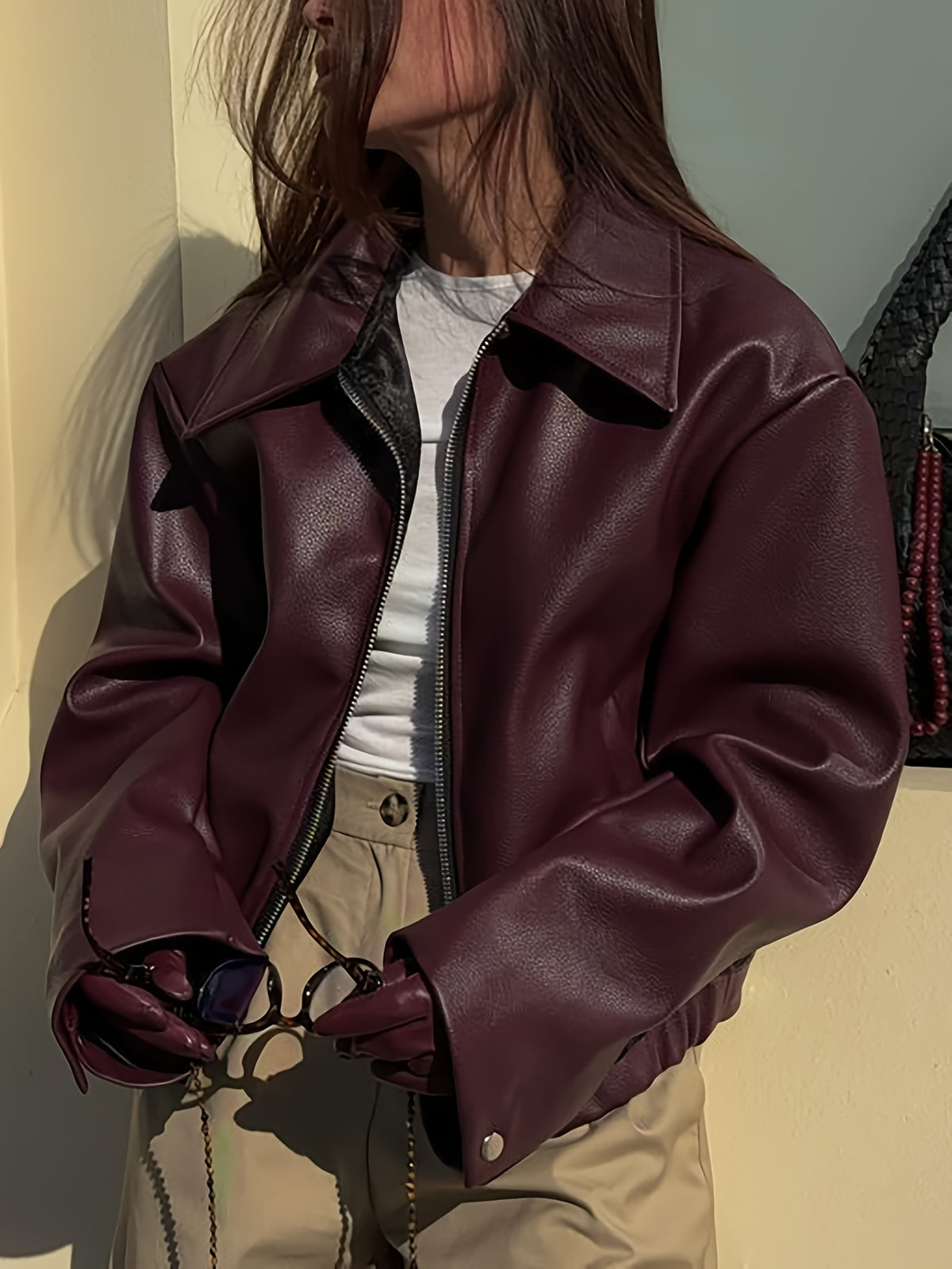 Veste de moto rétro pour femme – Manteau décontracté classique à revers toutes saisons