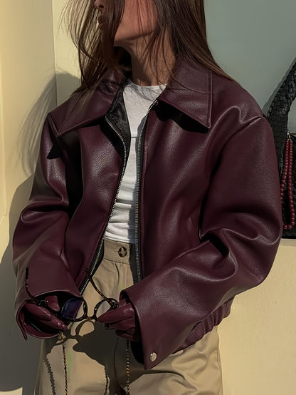 Veste de moto rétro pour femme – Manteau décontracté classique à revers toutes saisons