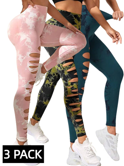 Lot de 3 leggings de yoga push-up pour femme – Pantalon de sport taille haute sans couture
