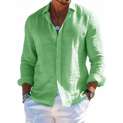 Chemise boutonnée à manches longues Loom & Soul™ pour homme – Haut décontracté coupe ample couleur unie à revers