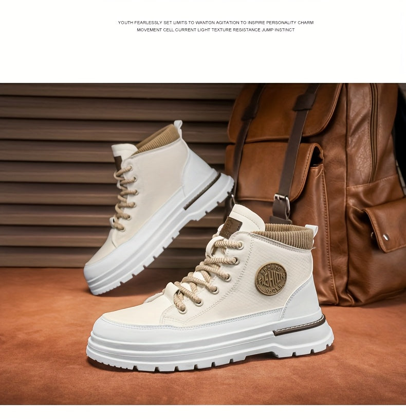 Men’s Green & White High-Top Sneakers – Lace-Up Streetwear Boots