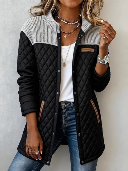 Veste en maille patchwork pour femme avec poches – Coupe longue élégante