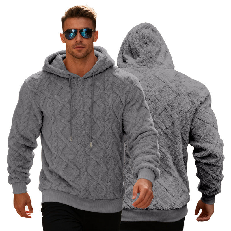 Men’s Plush Fleece Hoodie – Loose Fit Winter Pullover Sweatshirt