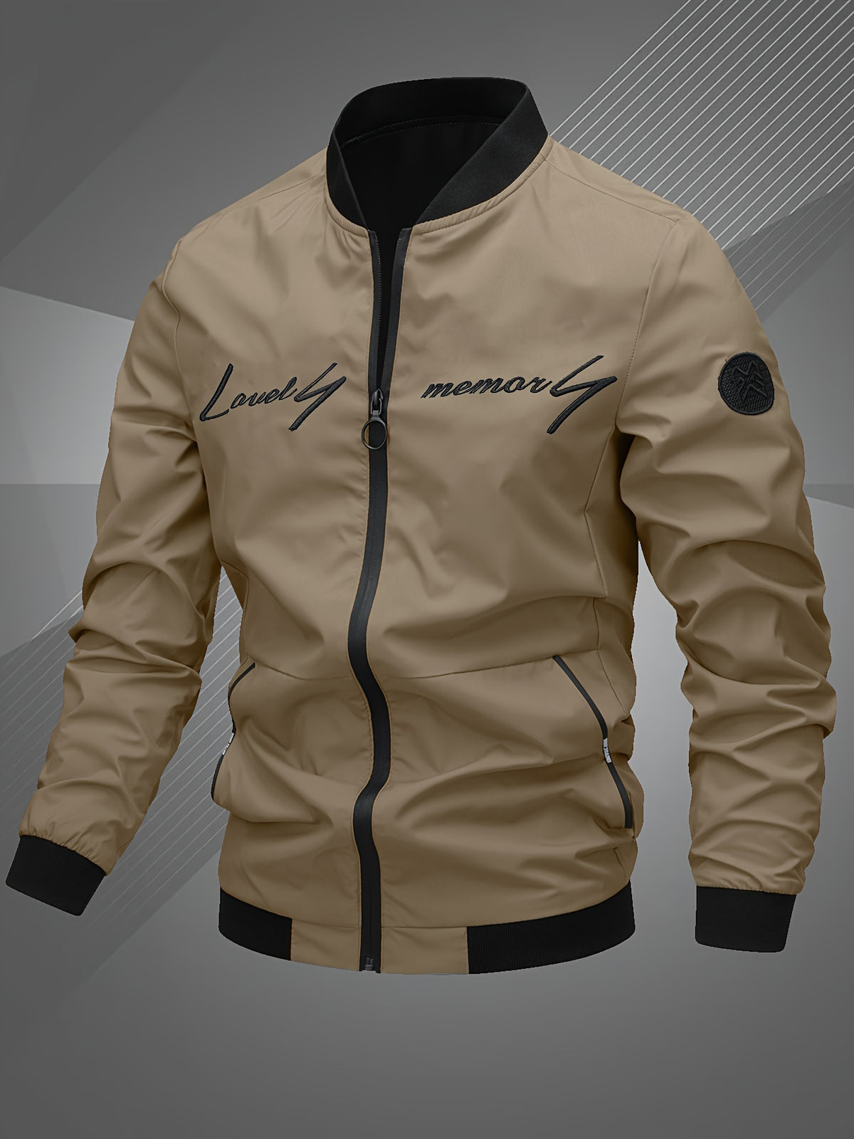Men’s Letter Embroidered Bomber Jacket – Sporty Casual Streetwear