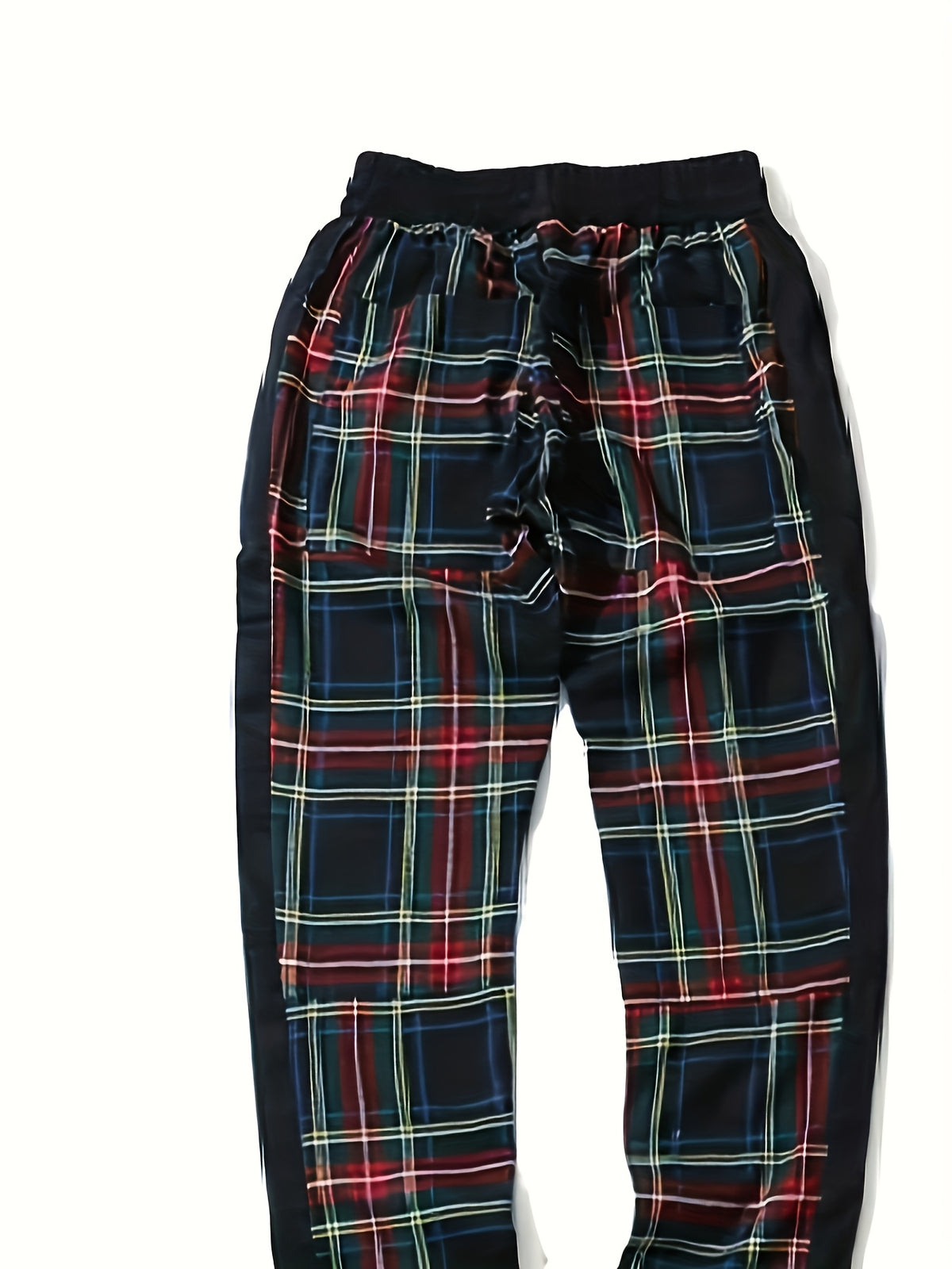 Men’s Red & Black Plaid Joggers – 3D Knit Streetwear Trousers