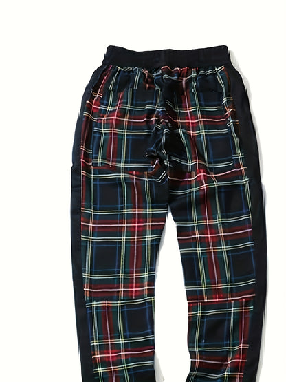 Men’s Red & Black Plaid Joggers – 3D Knit Streetwear Trousers